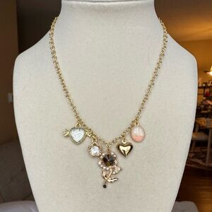 Gold Charm Necklace Heart Cupid Rhinestone Love Romantic Statement Jewelry